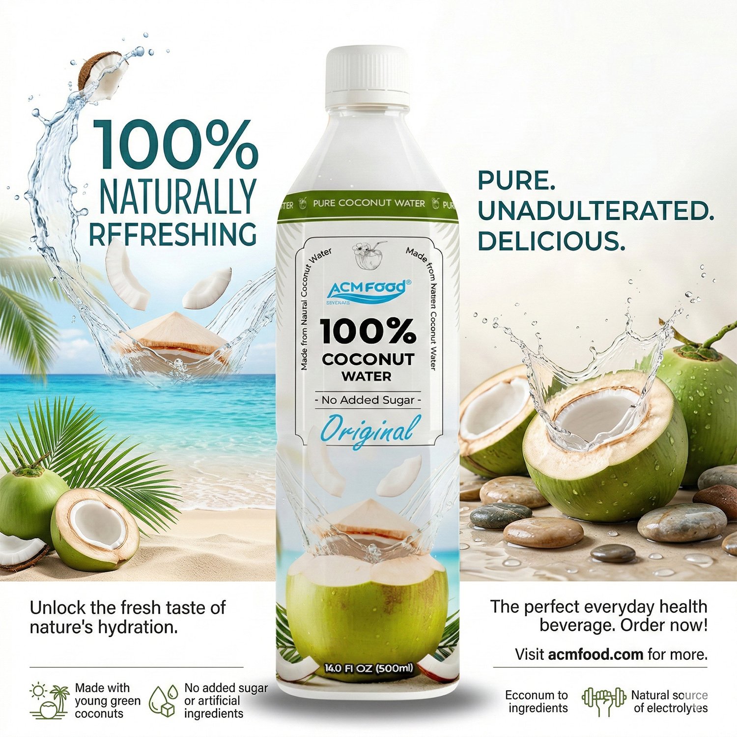 100% Coconut Water Original 16.9 Fl Oz PET Bottle | Coconut Water Suppliers | NFC – ACM
