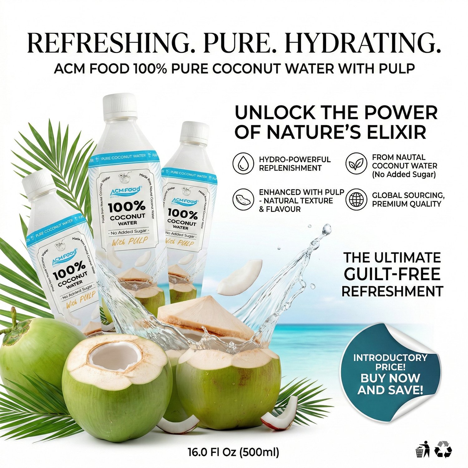 100% Coconut Water with pulp 16.9 Fl Oz (500ml) Pet Bottle Coconut Water Suppliers NFC – ACM