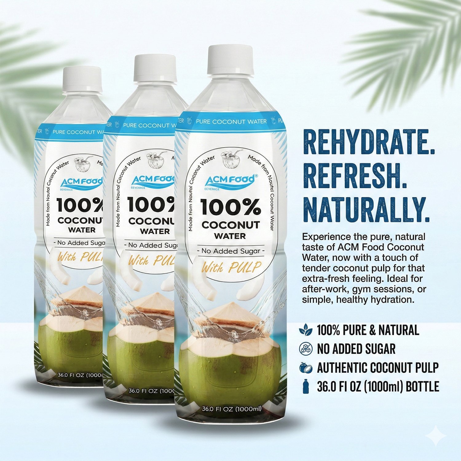 100% Coconut Water with pulp 33.8 fl oz Pet Bottle Coconut Water Suppliers NFC – ACM