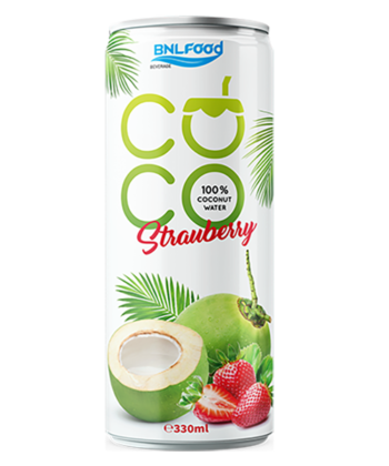 fresh natural coconut water drink with strawberry