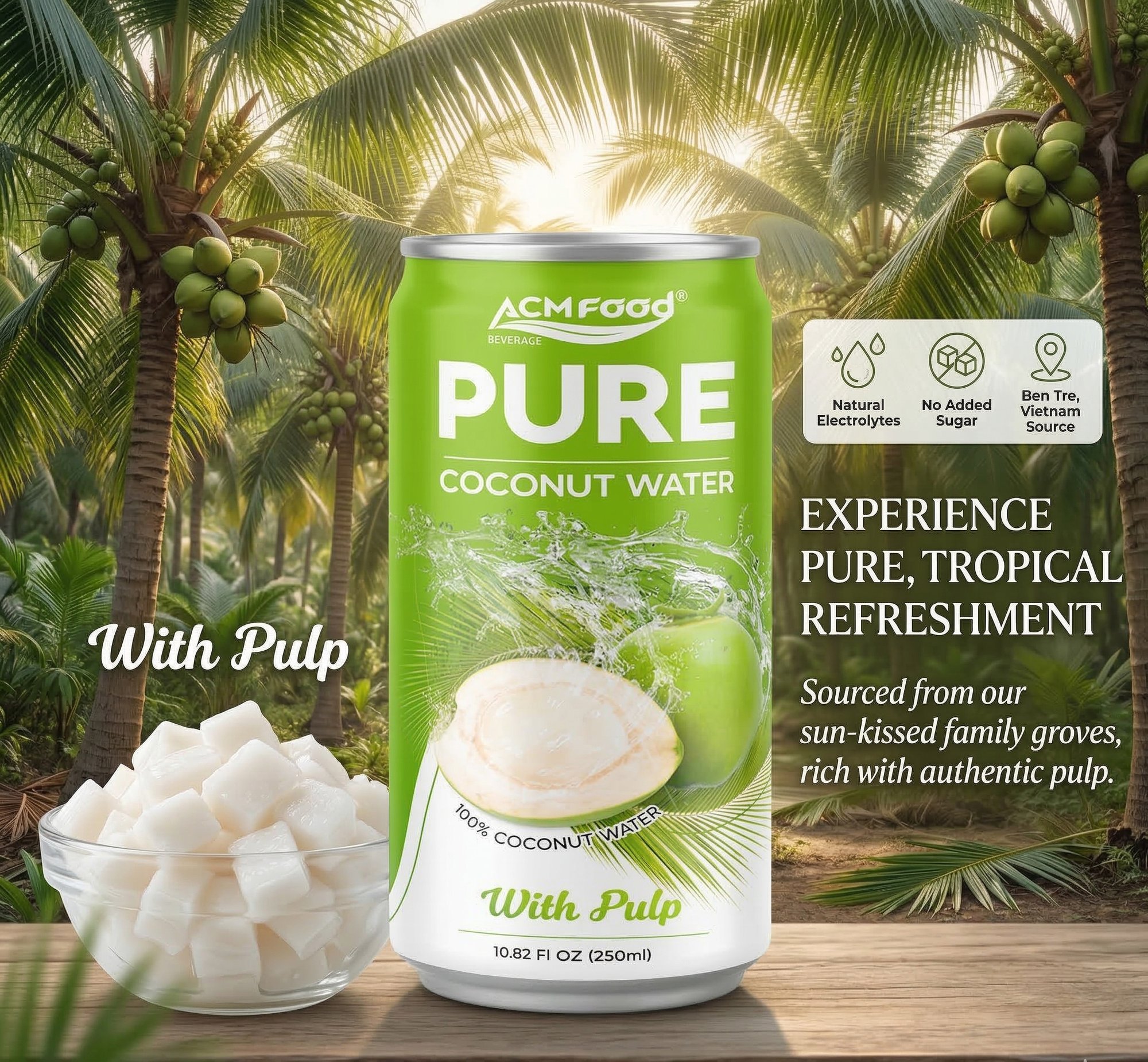 250ml ACM Pure Coconut Water with pulp short can
