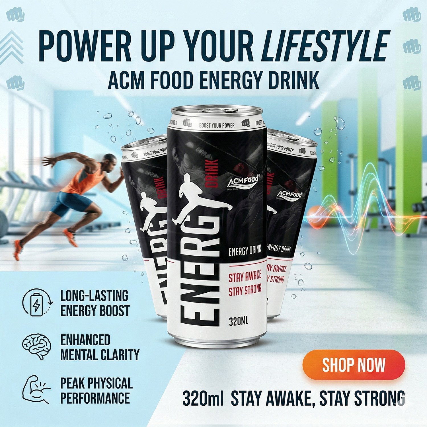 320ml cans ACM Sports energy drink