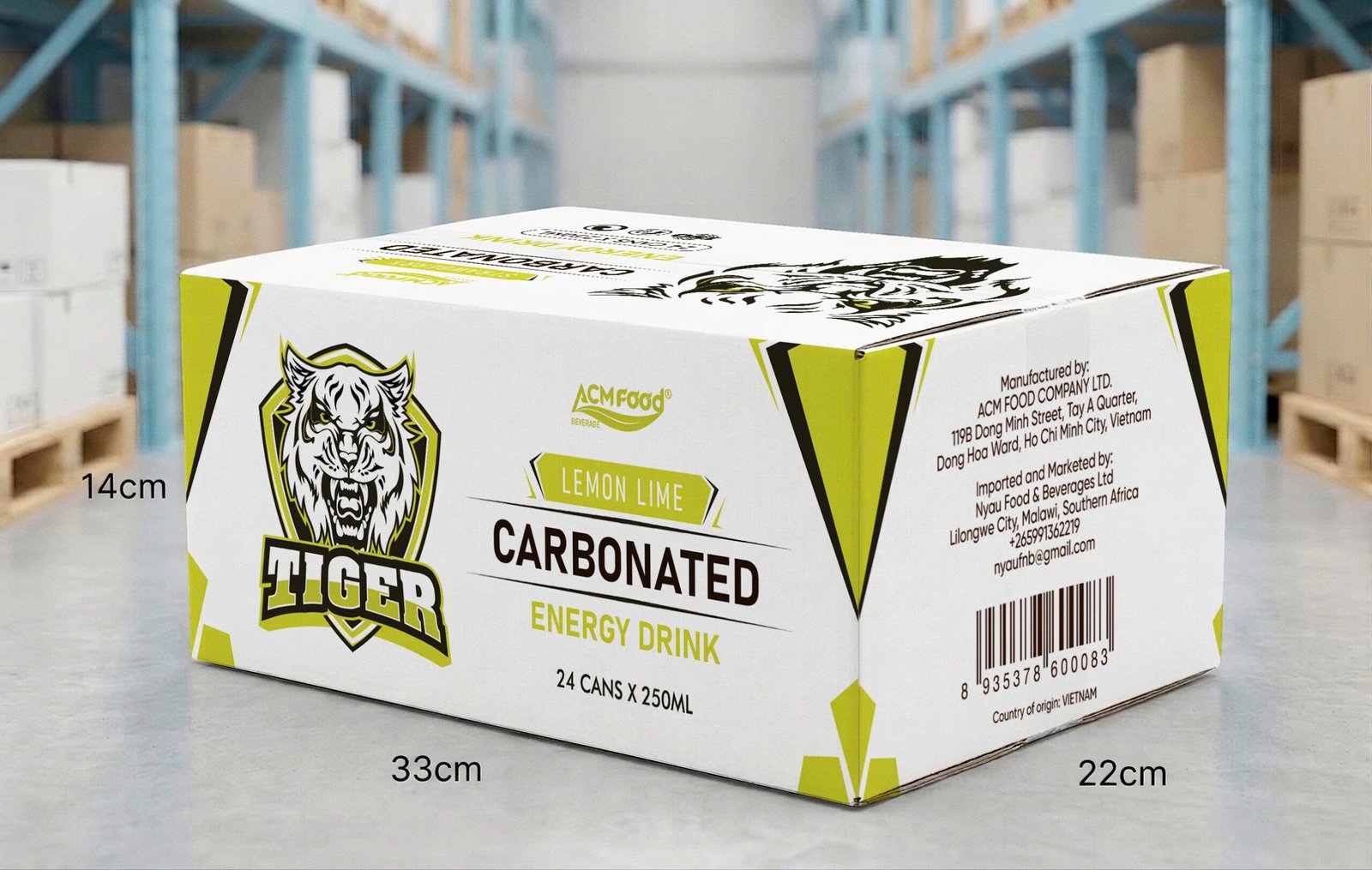 Energy drink carbonated with lemon lime flavor carton