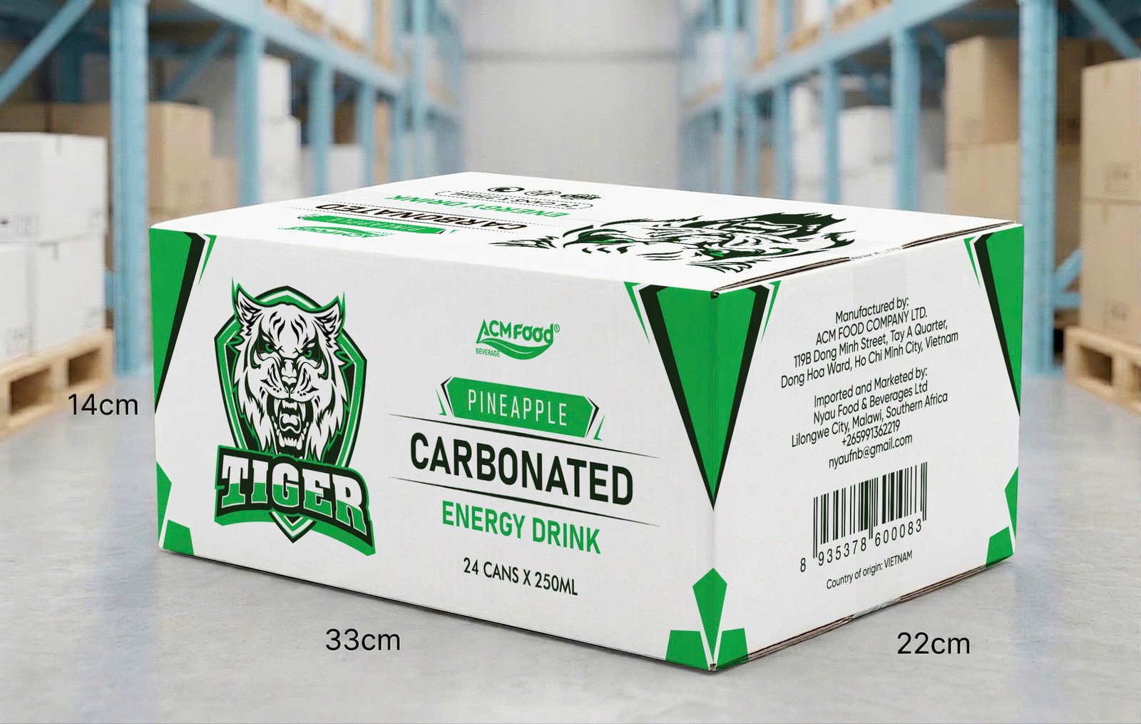 Energy drink carbonated with pineapple flavor carton