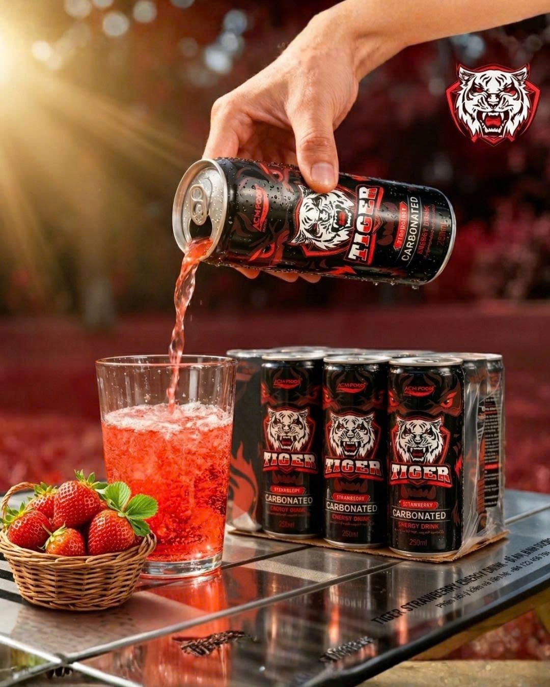 Energy drink carbonated with strawberry flavor