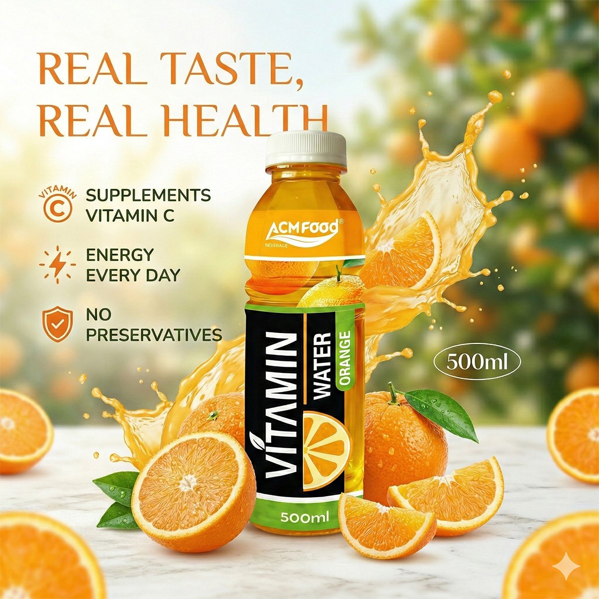 OEM ODM Vitamin Water with Orange Flavor 500ml PET Bottle