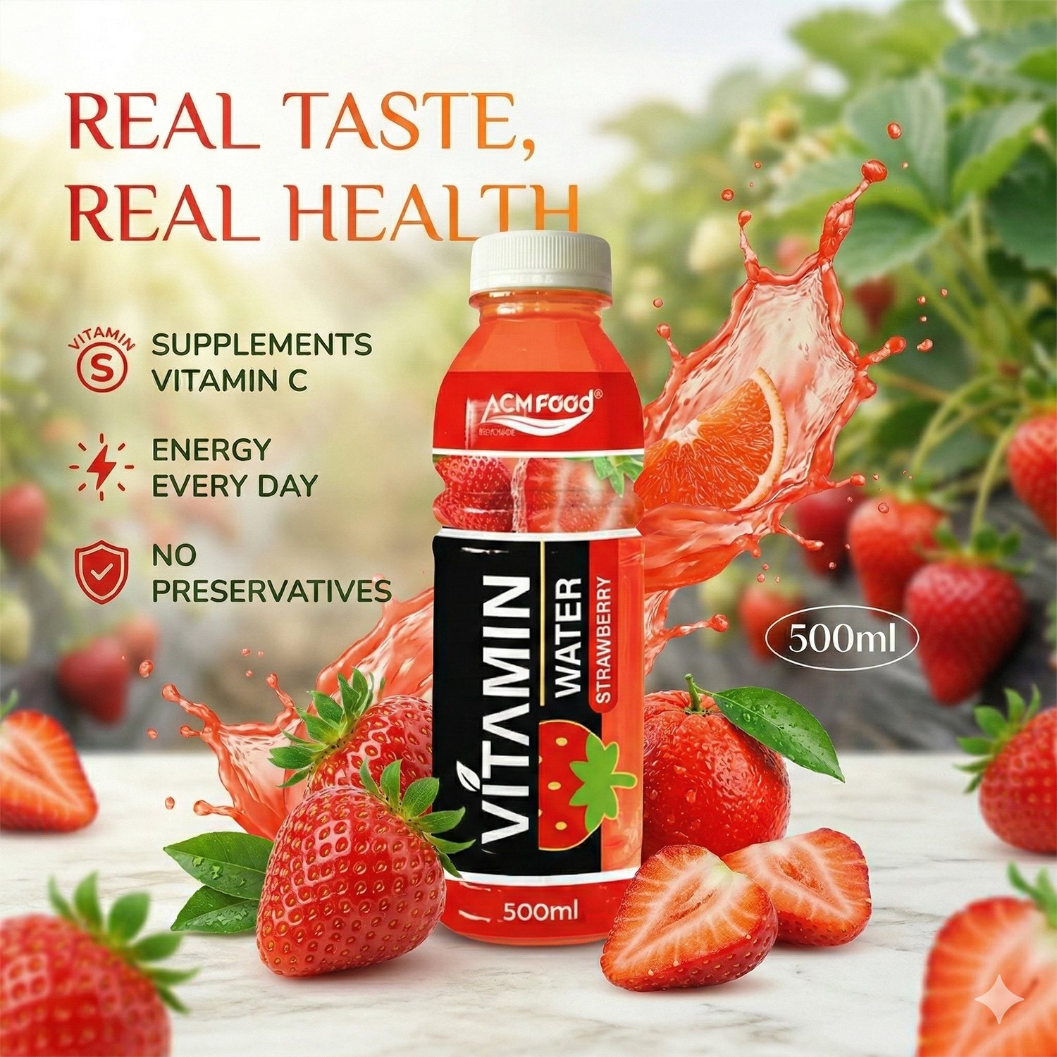  OEM/ODM Vitamin Water with Strawberry Flavor 500ml PET Bottle