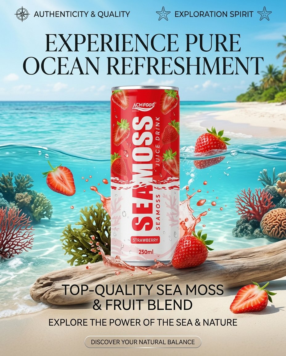 Premium Sea Moss Juice with Strawberry 250ml Cans