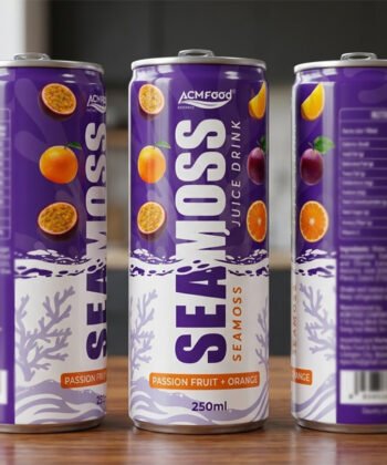 Sea Moss Juice 250ml Can with Passion fruit and Orange poster