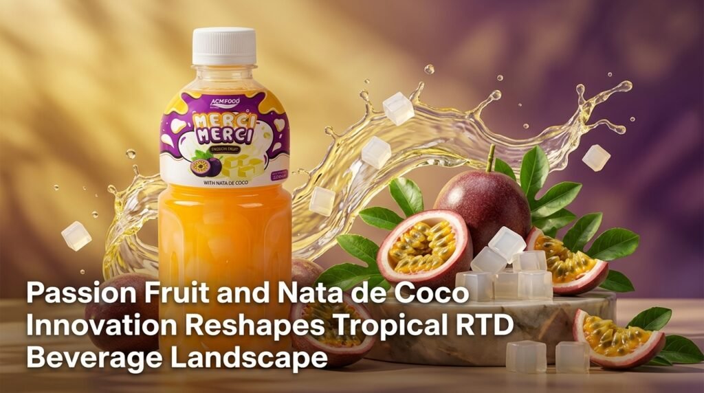 Passion fruit and nata de coco RTD beverage innovation banner