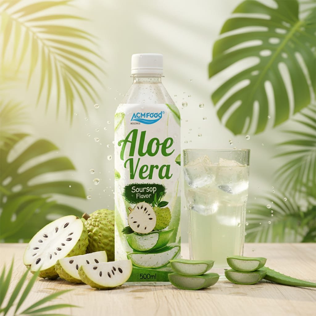Soursop and aloe vera fusion drink with fresh fruits and ice