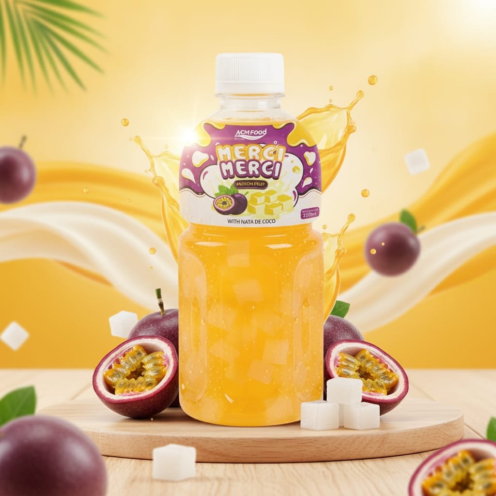 ACM passion juice bottle on a supermarket shelf