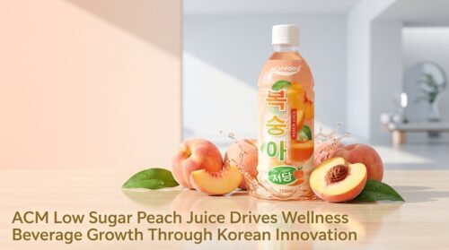 ACM low sugar peach juice drink featured image with article title overlay