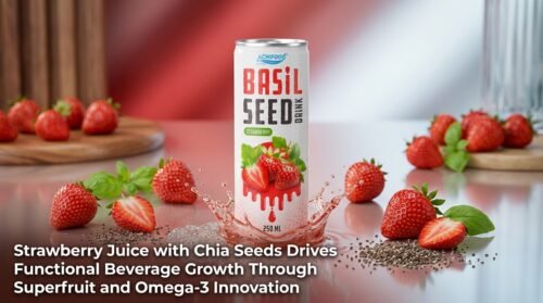 Strawberry juice with chia seeds 250ml can as functional beverage innovation