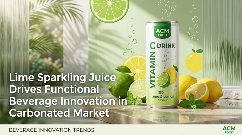 Banner showing lime sparkling juice cans and fresh ingredients with article title overlay