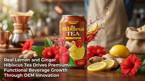 Real Lemon and Ginger Hibiscus Tea Drink - premium functional beverage featured with text overlay on a vibrant background