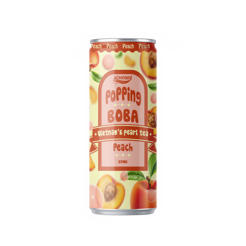 250ml ACM Peach Bubble Tea with Popping Boba
