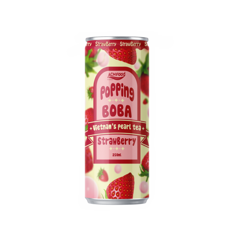 250ml ACM Strawberry Bubble Tea with Popping Boba